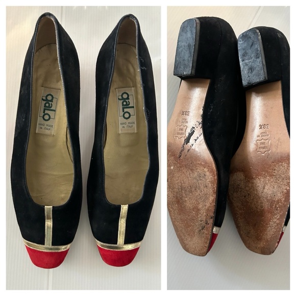 Vintage GALO Couture Red & Black Suede Shoes Made In Italy - Picture 4 of 9